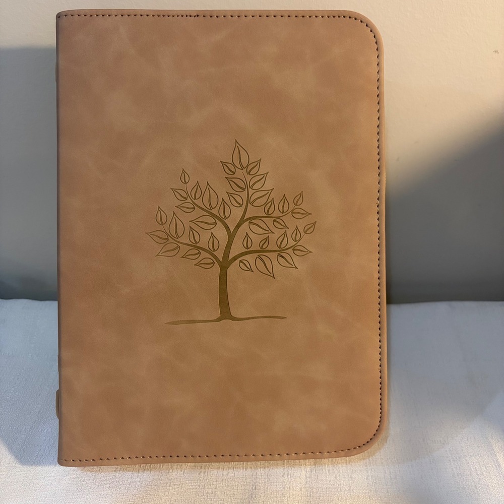 Blieve Tan Tree of Life Bible Cover Zippered Case with Handle and Bookmarks